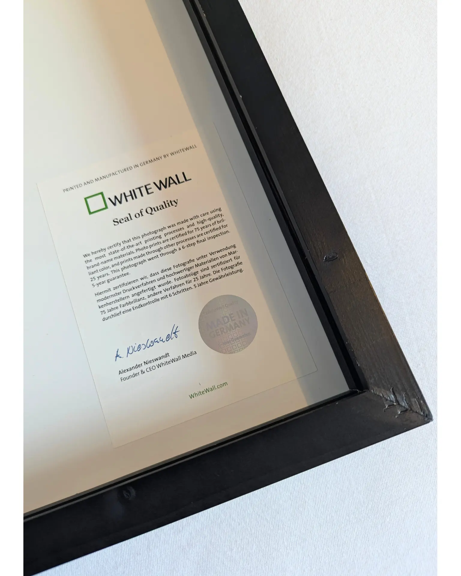 Love is What I Needed — WhiteWall Seal of Quality certificate on the reverse